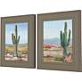 Cactus Study 28" High 2-Piece Giclee Framed Wall Art Set in scene