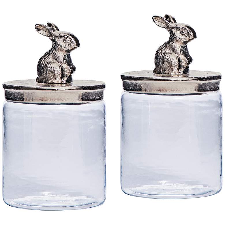 Image 1 Cadburry Brushed Nickel Bunny Clear Glass Jar Set of 2