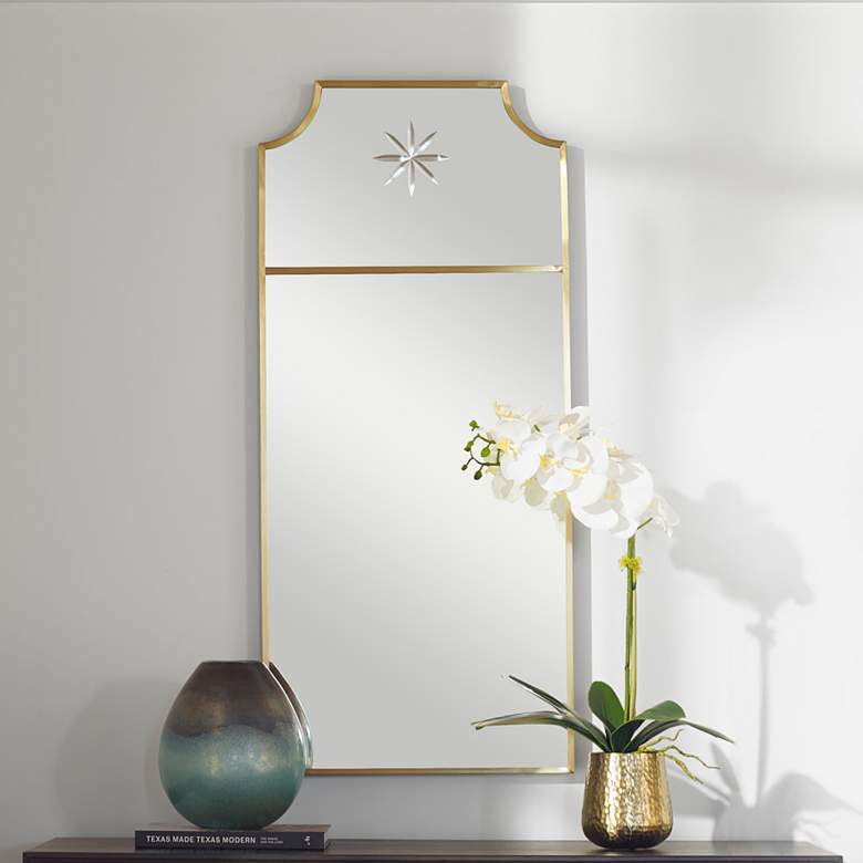 Caddington Brushed Brass 18&quot; x 40&quot; Curved Corner Wall Mirror