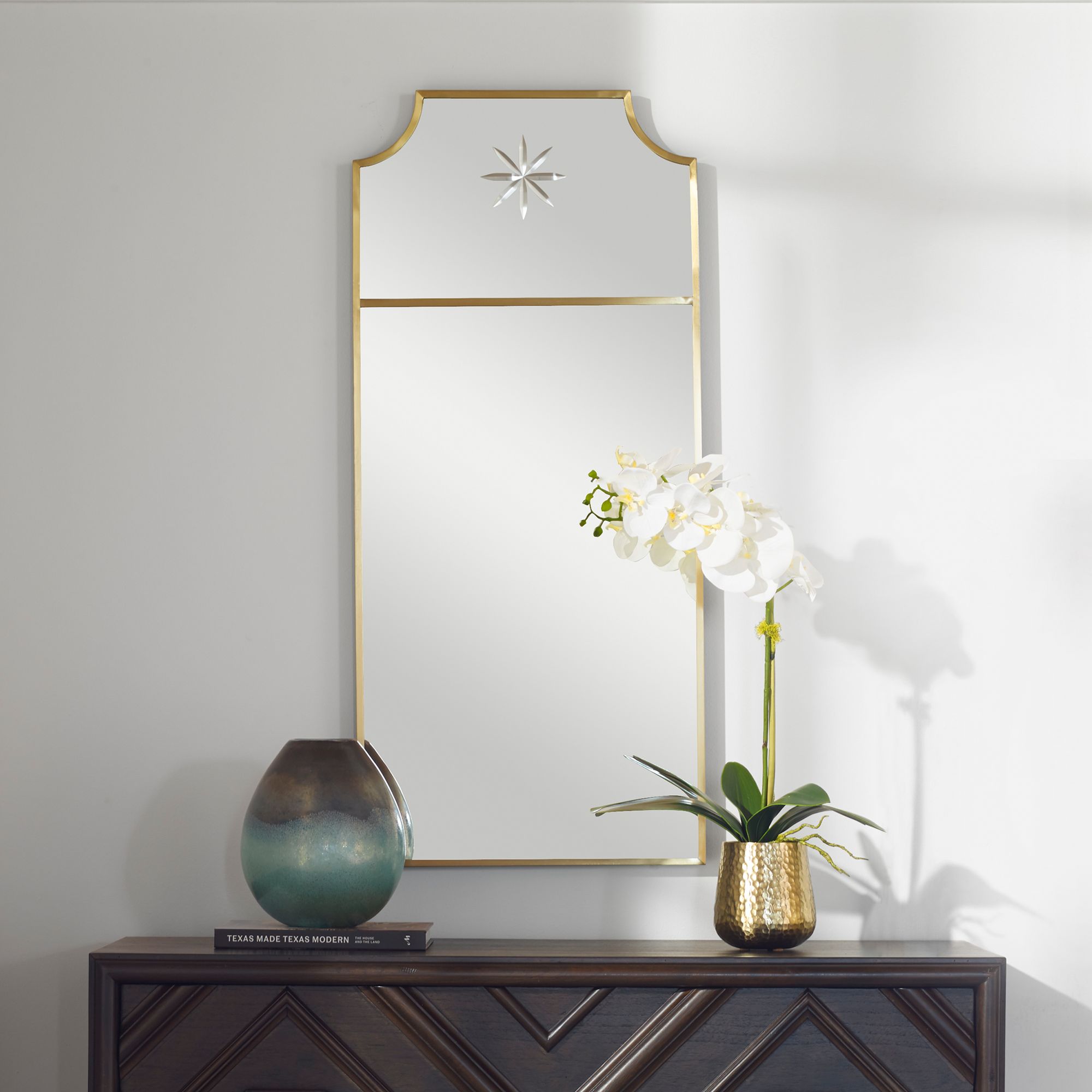 Image 6 Caddington Brushed Brass 18" x 40" Curved Corner Wall Mirror more views