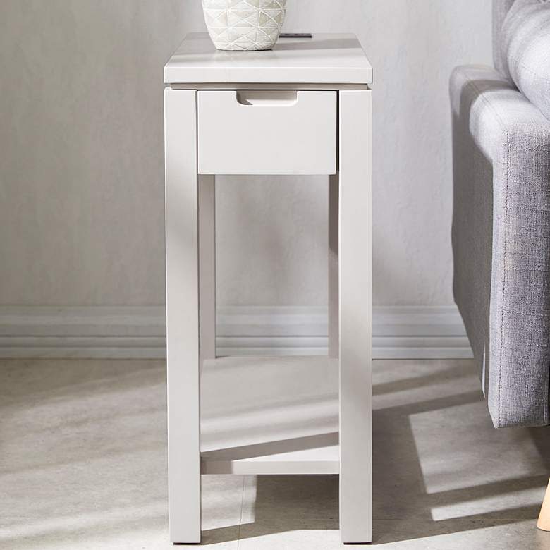 Image 1 Cade 10"W Silky Gray 1-Drawer Side Table with AC/USB Outlet