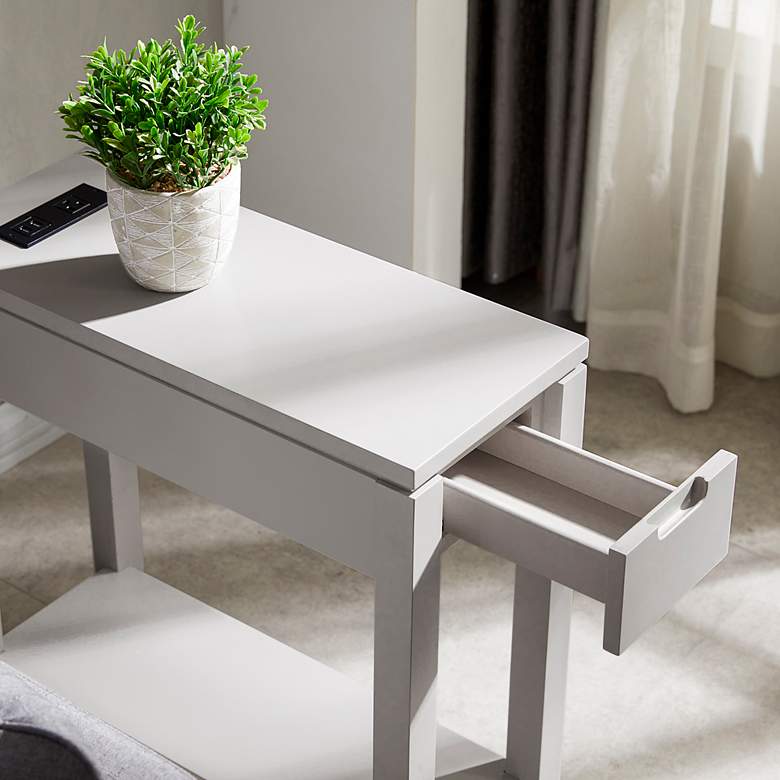 Image 3 Cade 10"W Silky Gray 1-Drawer Side Table with AC/USB Outlet more views