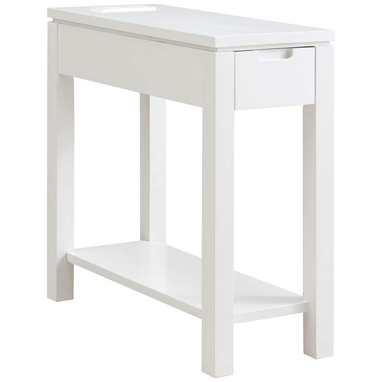 Image 2 Cade 10 inchW White Wood 1-Drawer Side Table with AC/USB Outlet