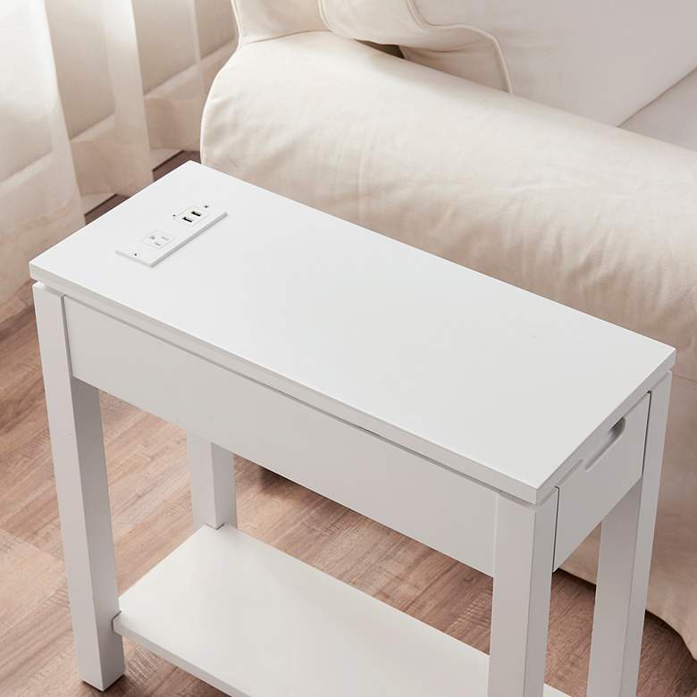 Image 4 Cade 10 inchW White Wood 1-Drawer Side Table with AC/USB Outlet more views
