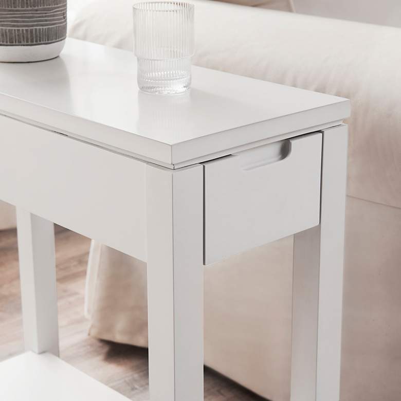 Image 5 Cade 10 inchW White Wood 1-Drawer Side Table with AC/USB Outlet more views