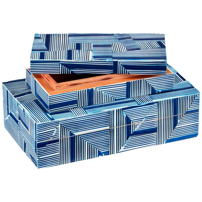 Image 3 Cade Blue White Rectangular Decorative Boxes Set of 2 more views
