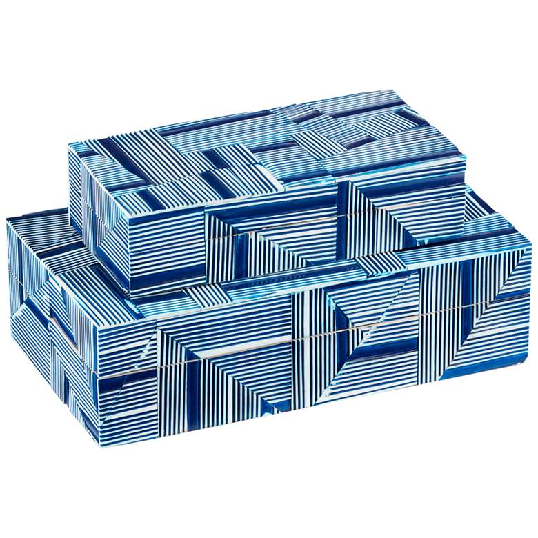 Image 4 Cade Blue White Rectangular Decorative Boxes Set of 2 more views
