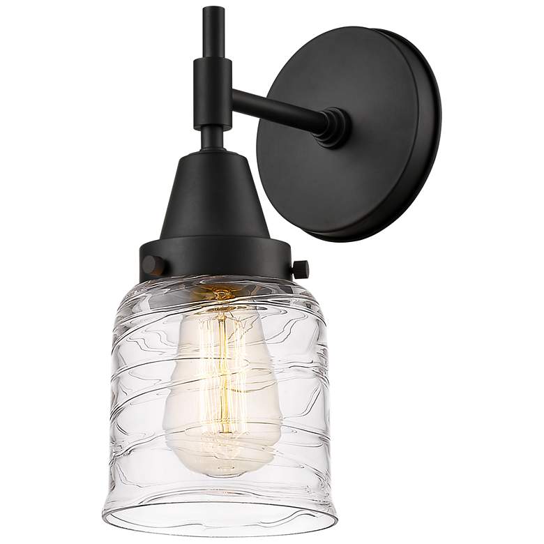 Image 1 Caden 11" High Matte Black Sconce w/ Deco Swirl Shade