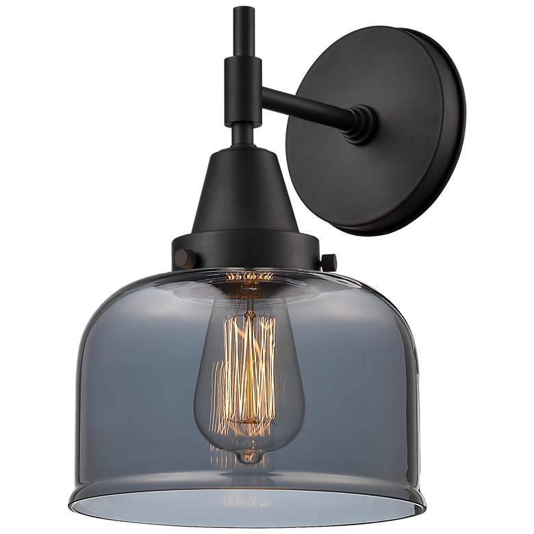 Image 1 Caden 11 inch High Matte Black Sconce w/ Plated Smoke Shade