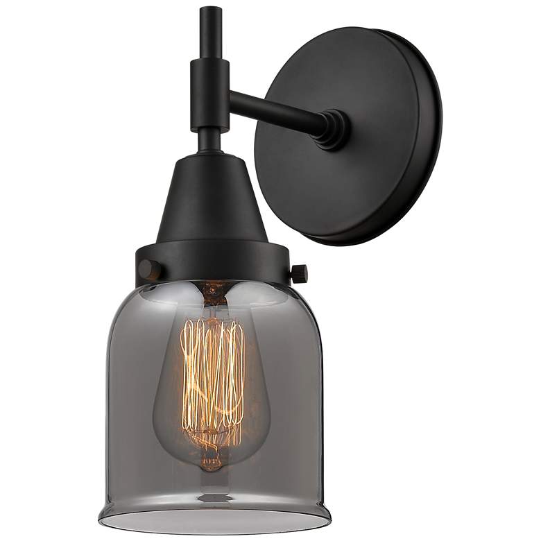 Image 1 Caden 11" High Matte Black Sconce w/ Plated Smoke Shade