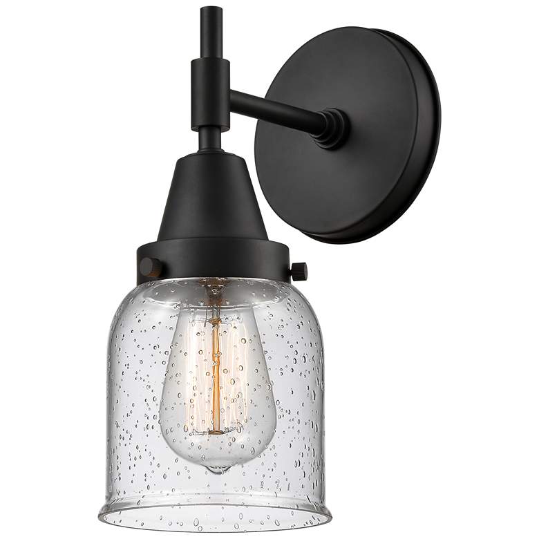 Image 1 Caden 11" High Matte Black Sconce w/ Seedy Shade