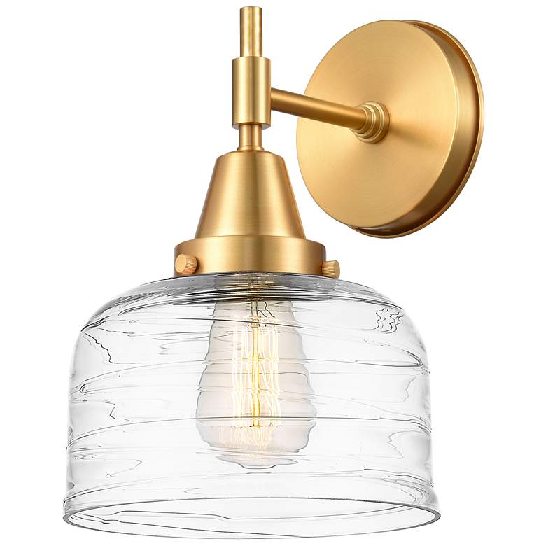 Image 1 Caden 11" High Satin Gold Sconce w/ Clear Deco Swirl Shade