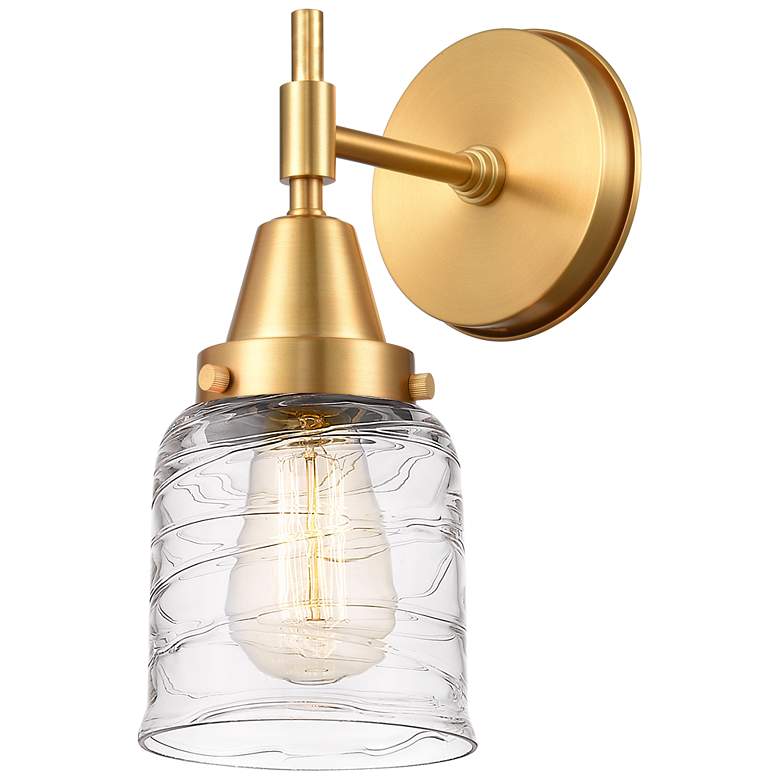 Image 1 Caden 11" High Satin Gold Sconce w/ Deco Swirl Shade