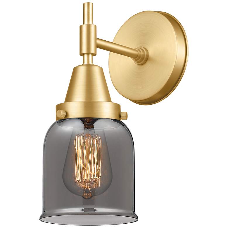Image 1 Caden 11" High Satin Gold Sconce w/ Plated Smoke Shade