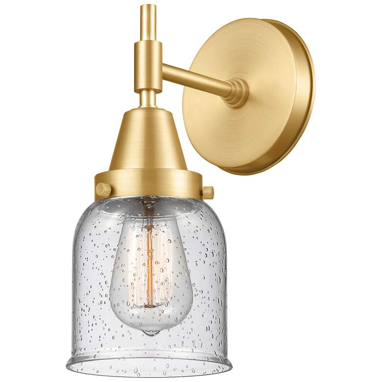 Image 1 Caden 11" High Satin Gold Sconce w/ Seedy Shade
