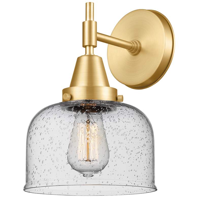 Image 1 Caden 11" High Satin Gold Sconce w/ Seedy Shade