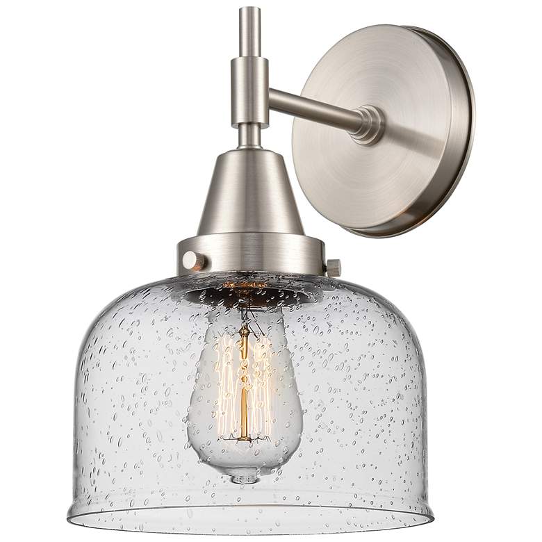 Image 1 Caden 11" High Satin Nickel Sconce w/ Seedy Shade