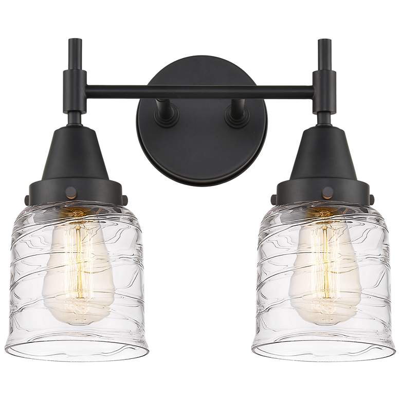 Image 1 Caden 14" Wide 2 Light Matte Black Bath Vanity Light w/ Deco Swirl Sha