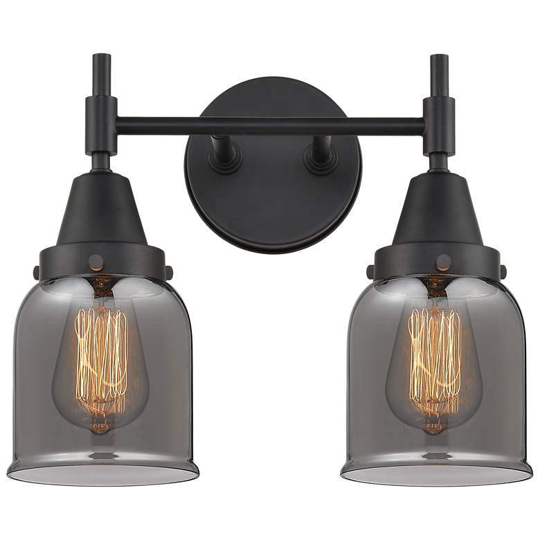 Image 1 Caden 14" Wide 2 Light Matte Black Bath Vanity Light w/ Plated Smoke S