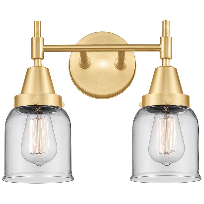 Image 1 Caden 14" Wide 2 Light Satin Gold Bath Vanity Light w/ Clear Shade