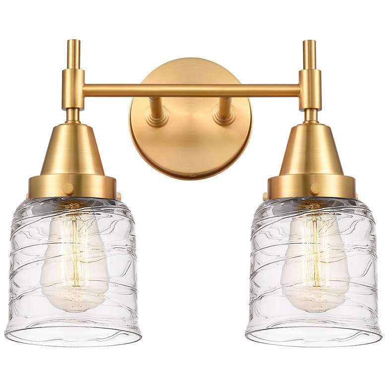 Image 1 Caden 14" Wide 2 Light Satin Gold Bath Vanity Light w/ Deco Swirl Shad