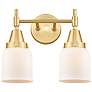 1_Caden 14" Wide 2 Light Satin Gold Bath Vanity Light w/ Matte White Sha