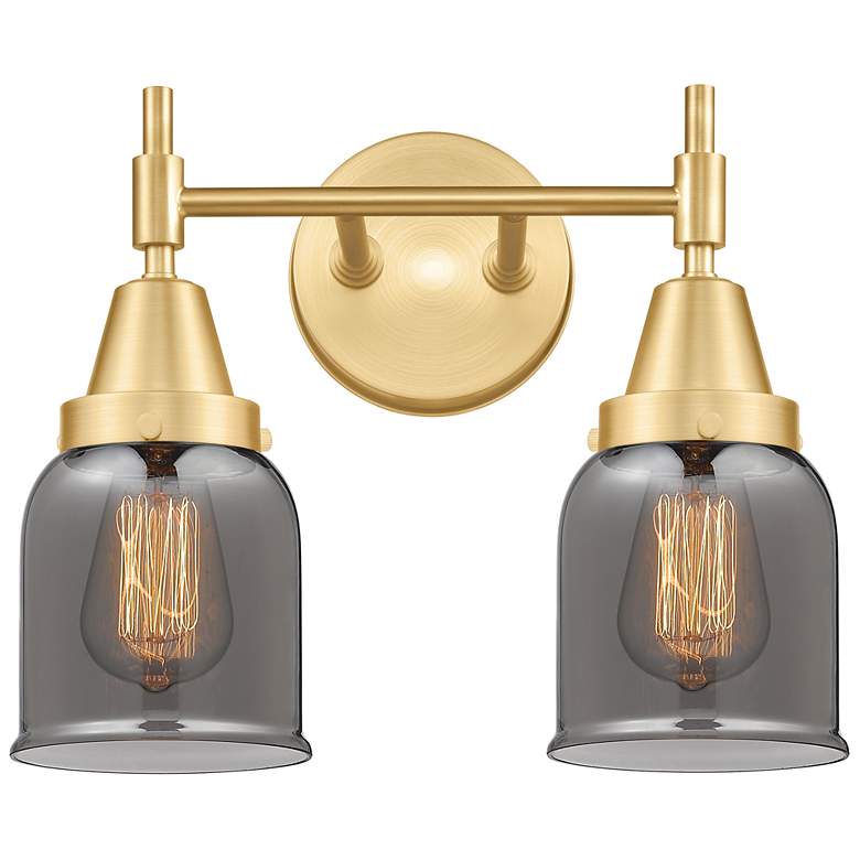 Image 1 Caden 14" Wide 2 Light Satin Gold Bath Vanity Light w/ Plated Smoke Sh