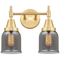 Caden 14" Wide 2 Light Satin Gold Bath Vanity Light w/ Plated Smoke Sh