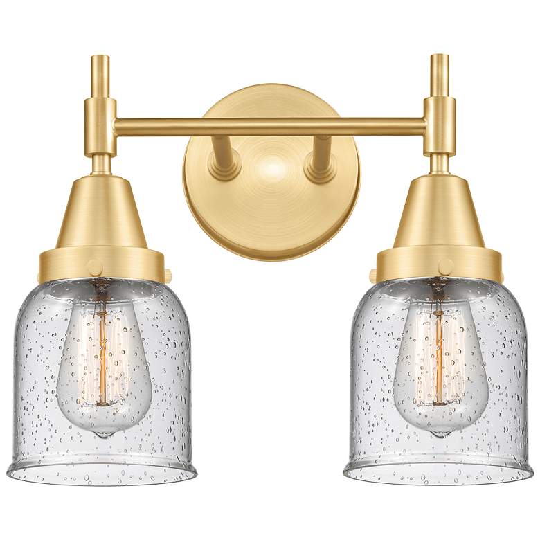 Image 1 Caden 14" Wide 2 Light Satin Gold Bath Vanity Light w/ Seedy Shade