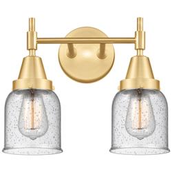 Caden 14" Wide 2 Light Satin Gold Bath Vanity Light w/ Seedy Shade