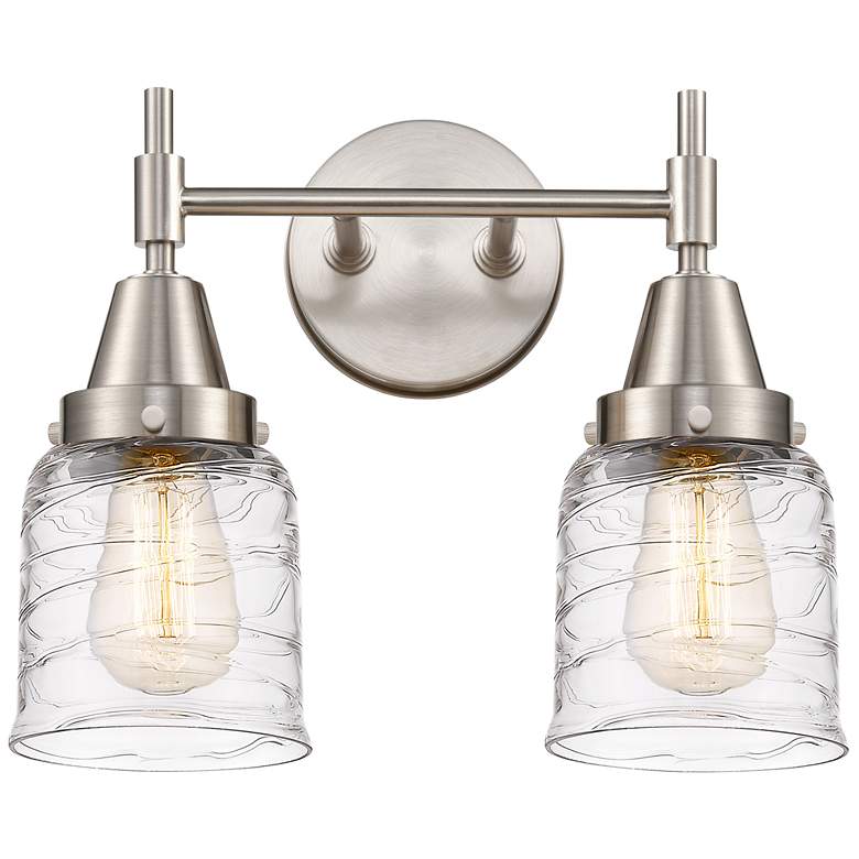 Image 1 Caden 14" Wide 2 Light Satin Nickel Bath Vanity Light w/ Deco Swirl Sh