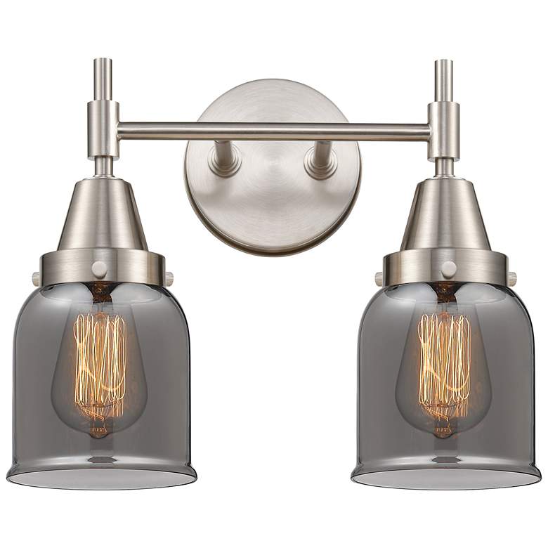 Image 1 Caden 14" Wide 2 Light Satin Nickel Bath Vanity Light w/ Plated Smoke