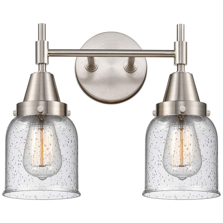 Image 1 Caden 14" Wide 2 Light Satin Nickel Bath Vanity Light w/ Seedy Shade