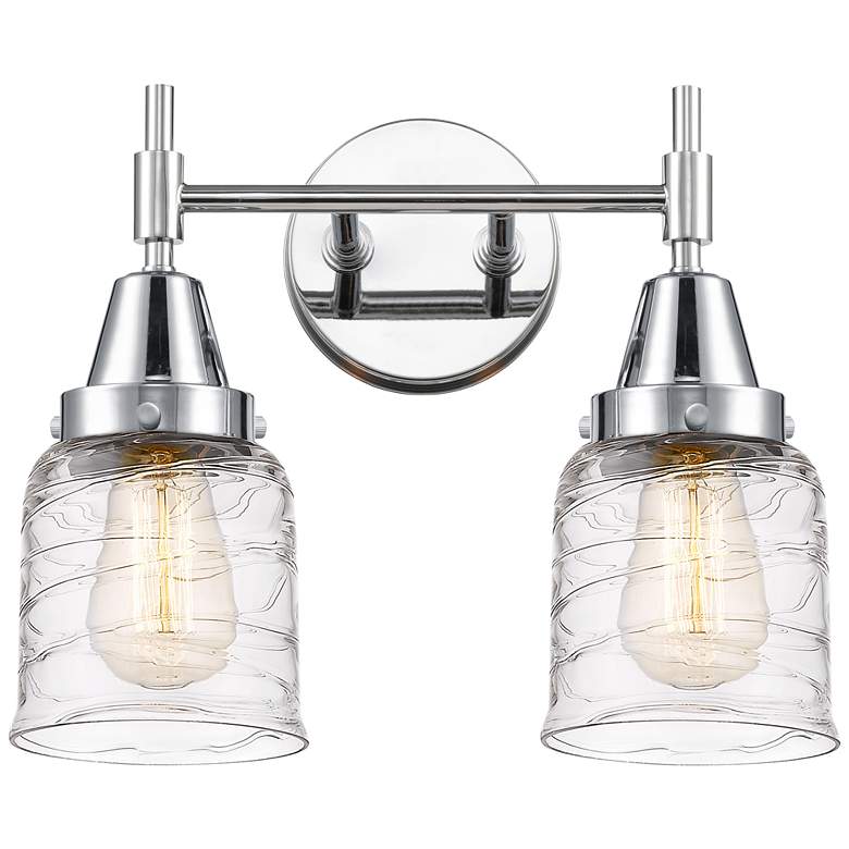 Image 1 Caden 14"W 2 Light Polished Chrome Bath Vanity Light w/ Deco Swirl Sha