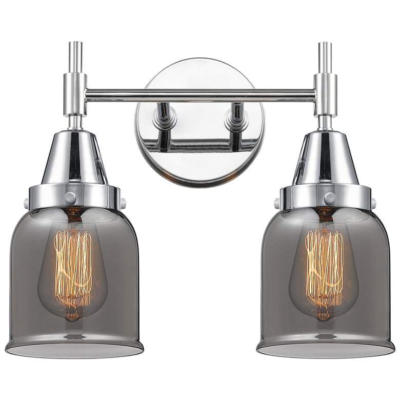 Image 1 Caden 14"W 2 Light Polished Chrome Bath Vanity Light w/ Plated Smoke S