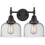 Caden 17" Wide 2 Light Matte Black Bath Vanity Light w/ Seedy Shade