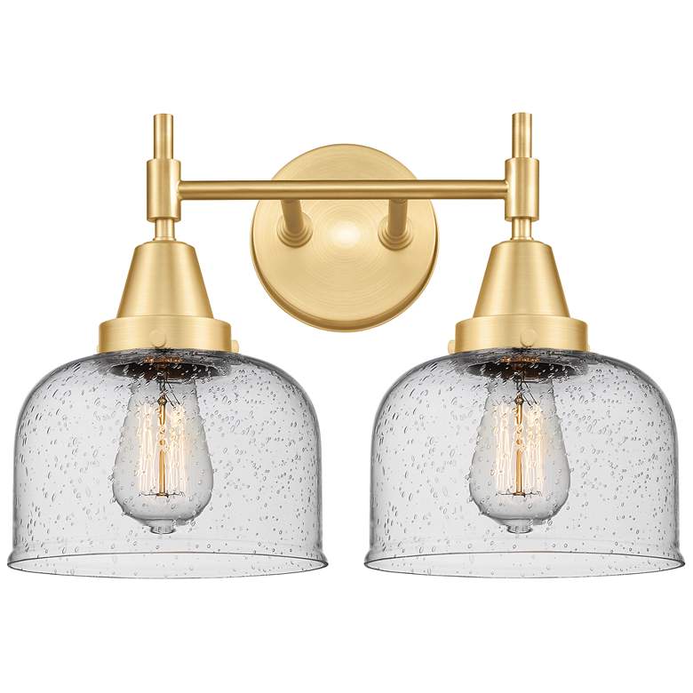 Image 1 Caden 17" Wide 2 Light Satin Gold Bath Vanity Light w/ Seedy Shade