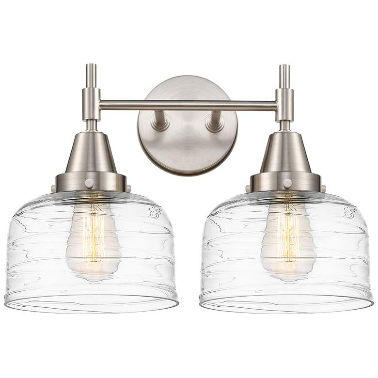 Image 1 Caden 17" Wide 2 Light Satin Nickel Bath Vanity Light w/ Deco Swirl Sh