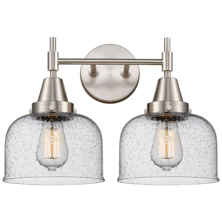 Image 1 Caden 17" Wide 2 Light Satin Nickel Bath Vanity Light w/ Seedy Shade