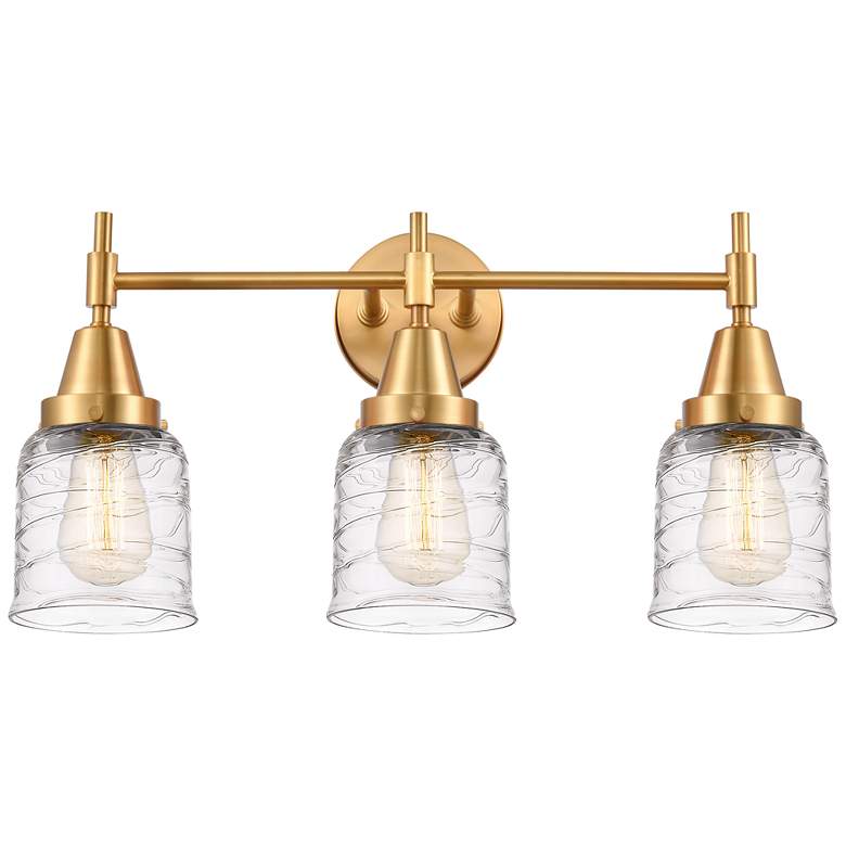 Image 1 Caden 23" Wide 3 Light Satin Gold Bath Vanity Light w/ Deco Swirl Shad