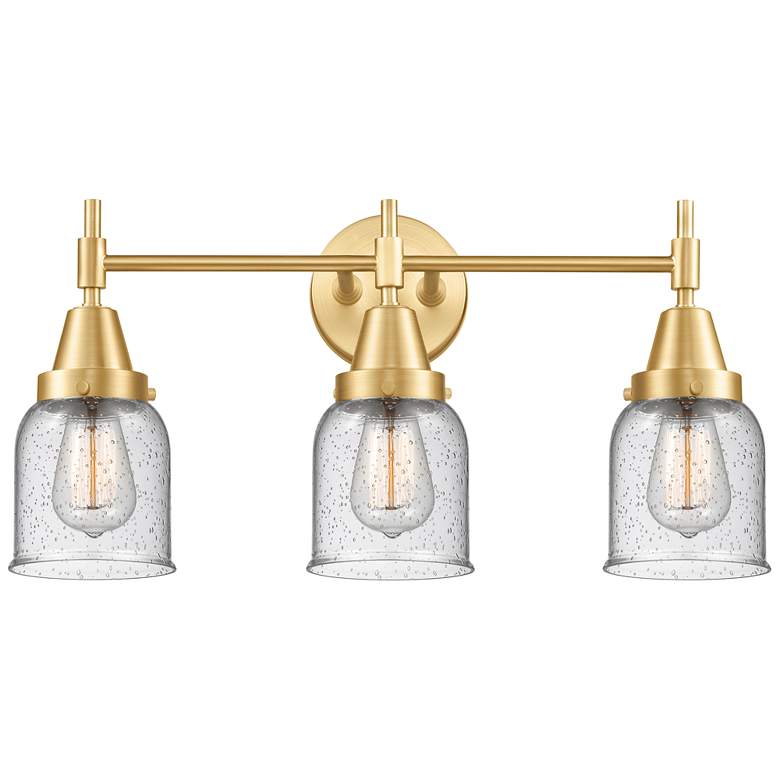 Image 1 Caden 23" Wide 3 Light Satin Gold Bath Vanity Light w/ Seedy Shade
