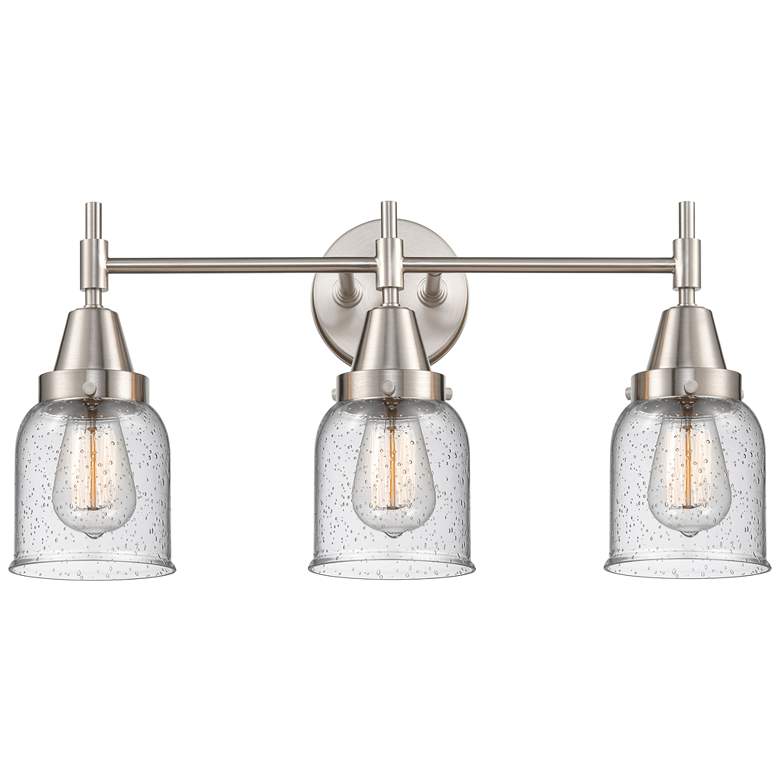 Image 1 Caden 23 inch Wide 3 Light Satin Nickel Bath Vanity Light w/ Seedy Shade