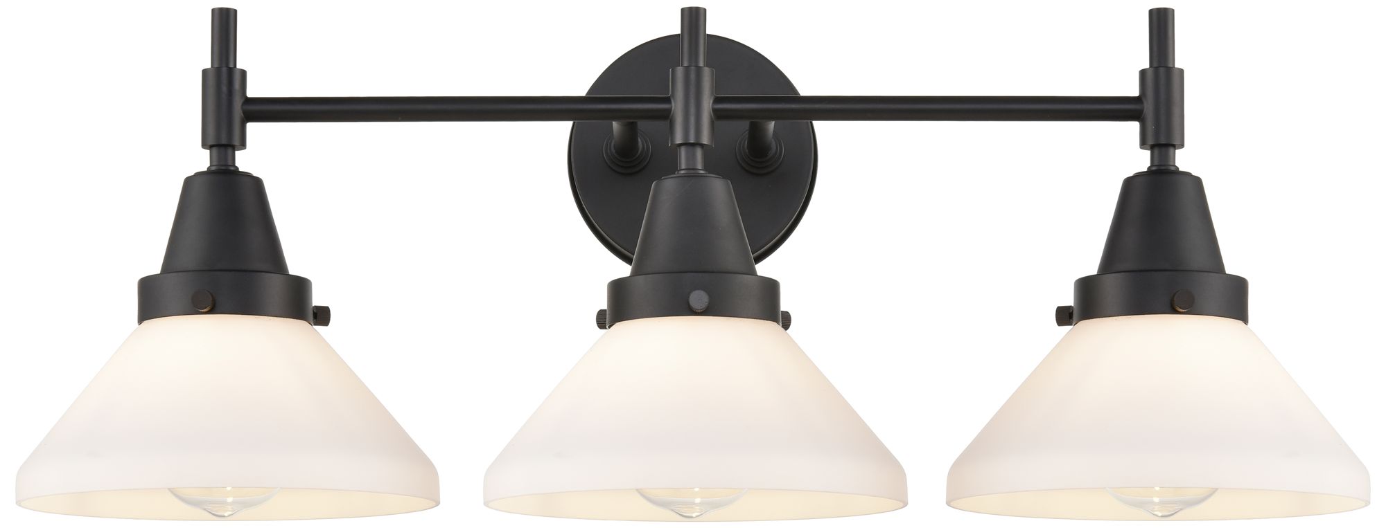 Caden 26" Wide 3 Light Matte Black Bath Vanity Light w/ Matte White Sh