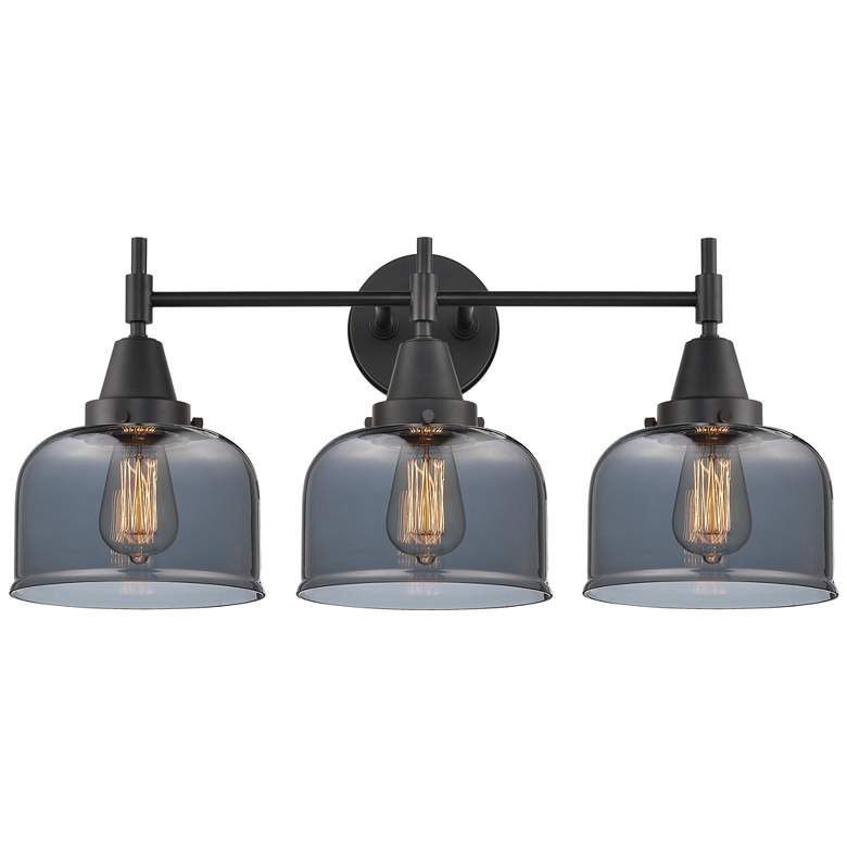 Image 1 Caden 26" Wide 3 Light Matte Black Bath Vanity Light w/ Plated Smoke S
