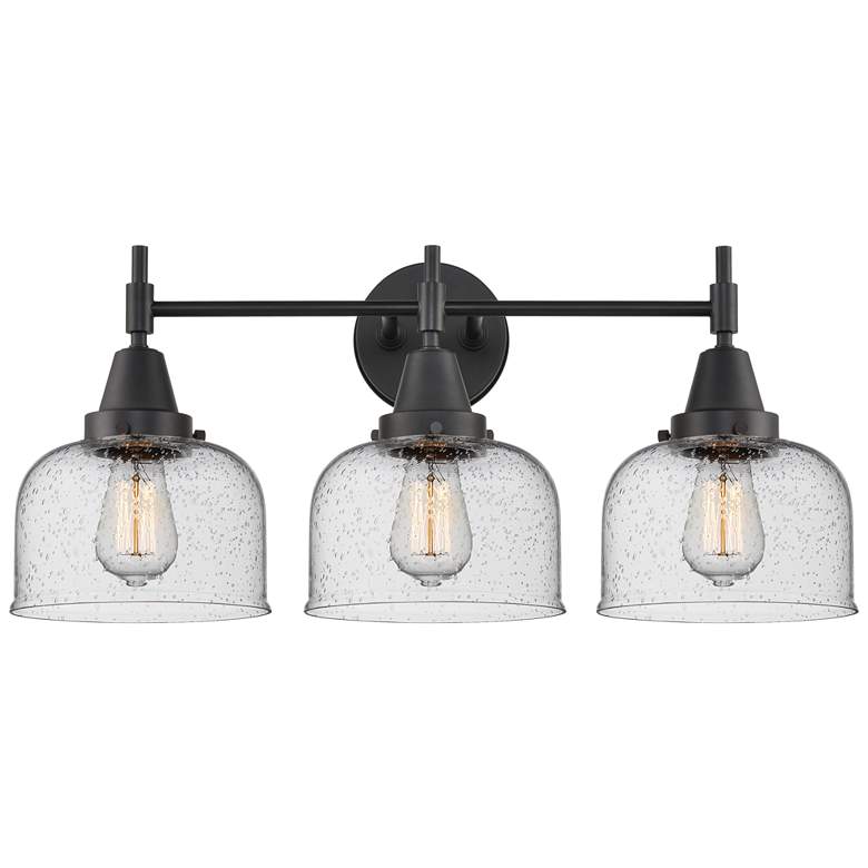 Image 1 Caden 26" Wide 3 Light Matte Black Bath Vanity Light w/ Seedy Shade