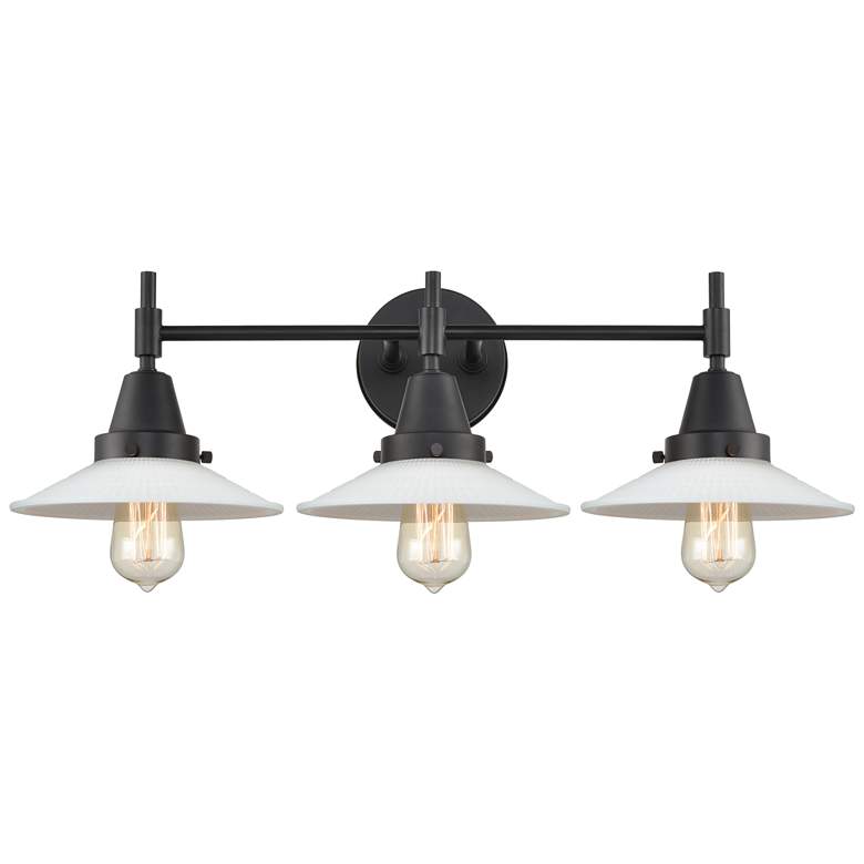 Image 1 Caden 27"W 3 Lt Matte Black Bath Light Matte White Halophane Shade