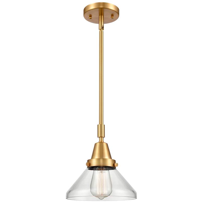 Image 1 Caden 8 inch Wide Satin Gold Stem Hung Mini Pendant w/ Clear Shade
