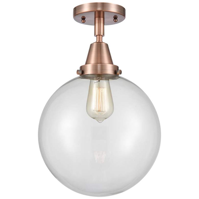 Image 1 Caden Beacon 10" Flush Mount - Antique Copper - Clear Shade