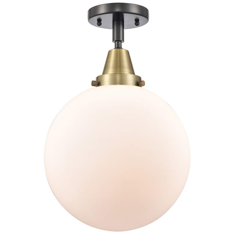 Image 1 Caden Beacon 10" Flush Mount - Black Antique Brass - Matte White Shade