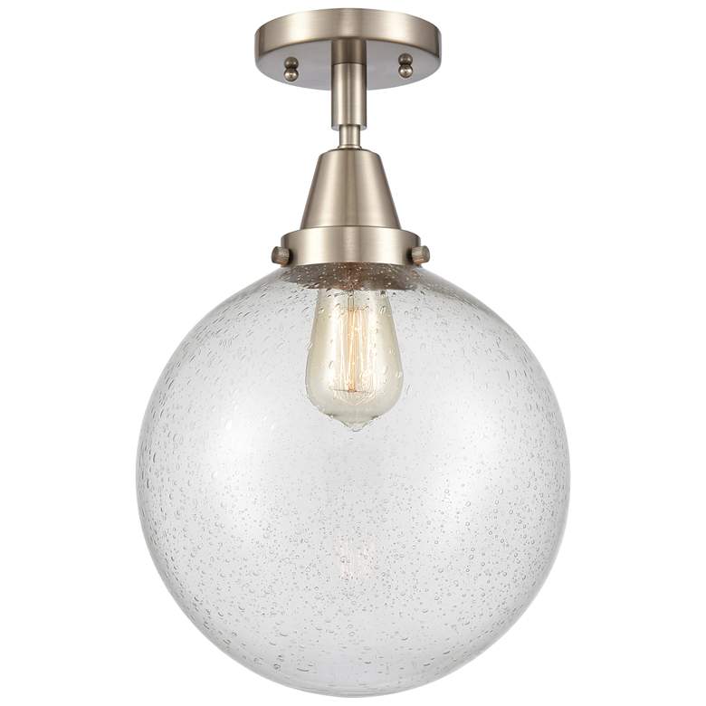 Image 1 Caden Beacon 10" Flush Mount - Brushed Satin Nickel - Seedy Shade